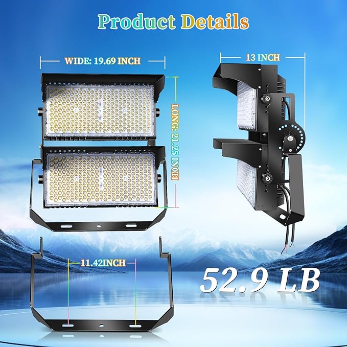 Juyace 117000lm Led Stadium Light Outdoor 900W Flood Lighting Super Bright Commercial Area IP65 Waterproof Arena for Sport Fields and Courts