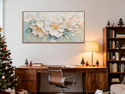 Anolyfi Botanical Framed Textured Canvas Wall Art for Living Room, Modern Aesthetic Sage Florals Painting, Framed Wall Art for Hallway Bedroom Dining Room Office Home Decor, 40"x20"