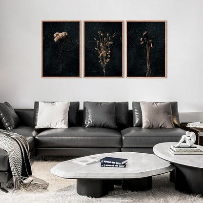 Ausril Moody Dark Orange Floral Framed Canvas Wall Art Set, Minimalist Wildflower Wall Decor, Black Flower Botanical Wall Painting, Modern Art Print for Living Room, Bedroom, Office 16"x24"x3