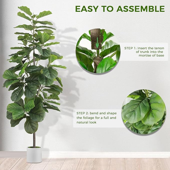 6ft Artificial Fiddle Leaf Fig Tree with 96 Fiddle Leaves, Fake Ficus Trees Indoor with Plastic Nursery Pot, Faux Ficus Lyrata Plant with Fake Moss, adorning The Living Room, Bedroom, and Office