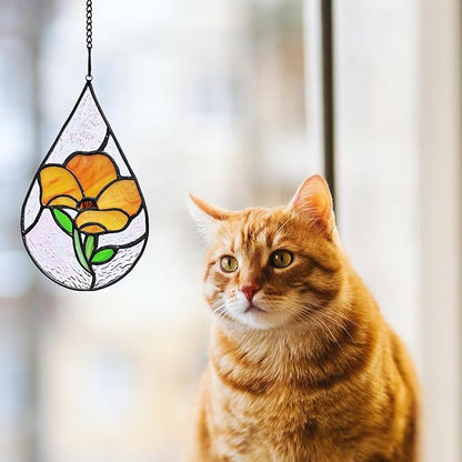 Handmade Poppy Flower Stained Glass Window Hangings Ornament Suncatcher, Tiffany Style Poppy Flower Themed Decor Gifts for Women Mom Teacher Wedding Birthday Christmas.