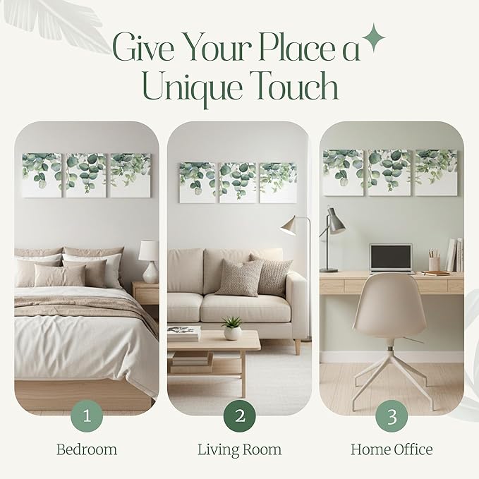 Aria Walls Eucalyptus Wall Art Set of 3 – 16x20 Minimalist Botanical Prints | Framed Sage Green Decor for Bedroom, Living Room, Office | Ready to Hang, Japandi Boho Style