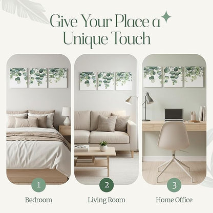 Aria Walls Eucalyptus Wall Art Set of 3 – 16x20 Minimalist Botanical Prints | Framed Sage Green Decor for Bedroom, Living Room, Office | Ready to Hang, Japandi Boho Style