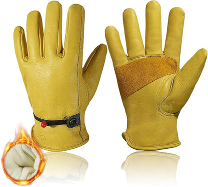 HLDD HANDLANDY Winter Work Gloves, Insulated Leather Work Glove with Abrasion Protection & Thinsulate Lining for Cold Weather
