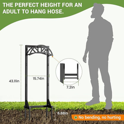 Garden Hose Holder with 4 Spikes, Water Hose Holders for Outside, 150ft Garden Hose Storage Heavy Duty Hose Hanger Metal Hose Stand Detachable Hose Reel Rack Organizer