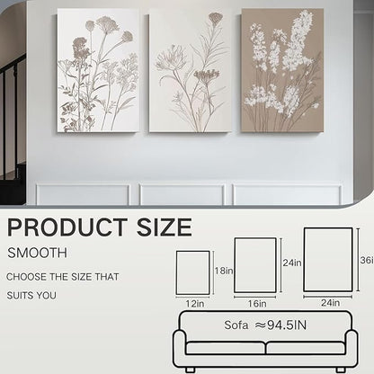 Wivsev Floral Wall Art,Wildflower Canvas Wall Art,Boho Art Wall Decor for Bedroom,Livingroom,Bathroom (24" x 36" x 3 pcs)