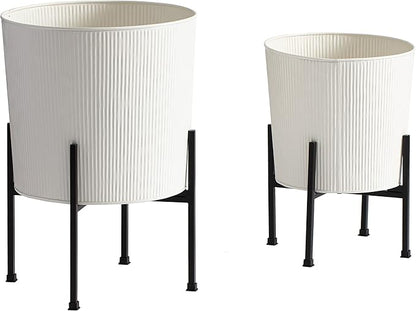 Metal Planters with Stand - Set of 2, White (PL-WHT-SET-3003)