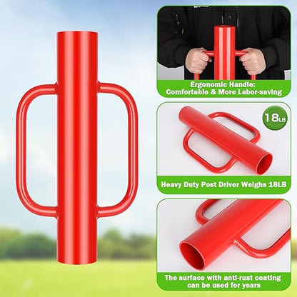 Gtongoko 18LB T Post Driver with Handles Heavy Duty Fence Post Driver Post Pounder for T-Posts，U Channel，Metal Post and Sign Post Pole Driver Tool,17 Inch Red