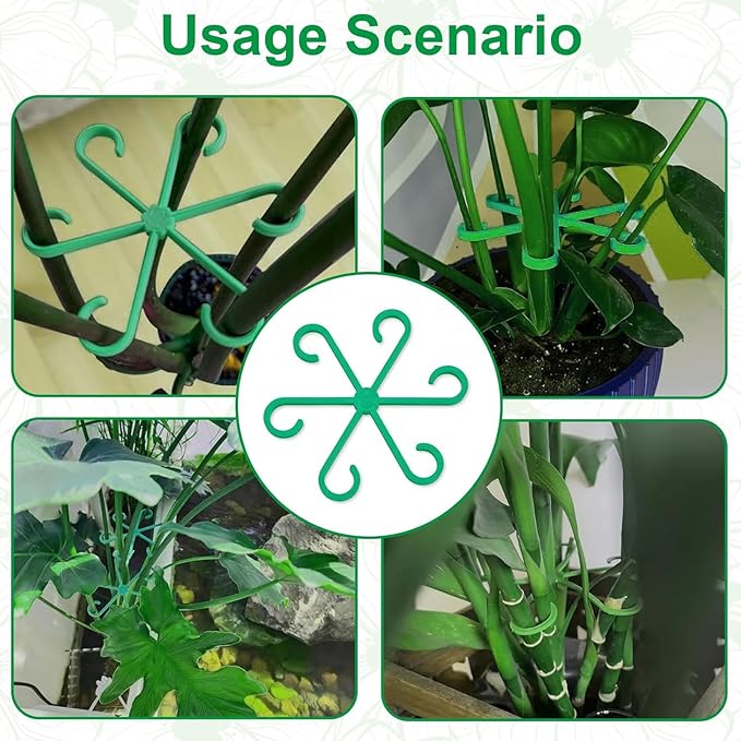 8 Pack Adjustable Indoor Plant Support Stakes, Reusable Plastic Stem Holders & Trellis for Monstera, Pothos, Vines Vertical Growth Air Circulation Stable Stem Support (Green)