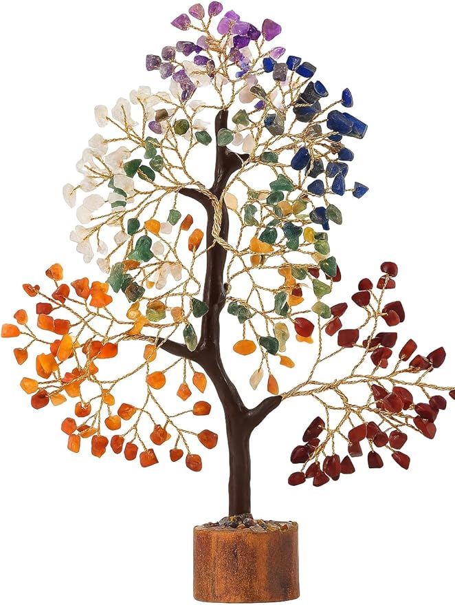 Seven Chakra Crystal Tree of Life Decor -for Positive Energy-BirthdayGift -FengShui Healing Bonsai Crystal Tree - Gemstone Money Manifest Good Luck, Spiritual Gift for Home/Office (Multicolor)