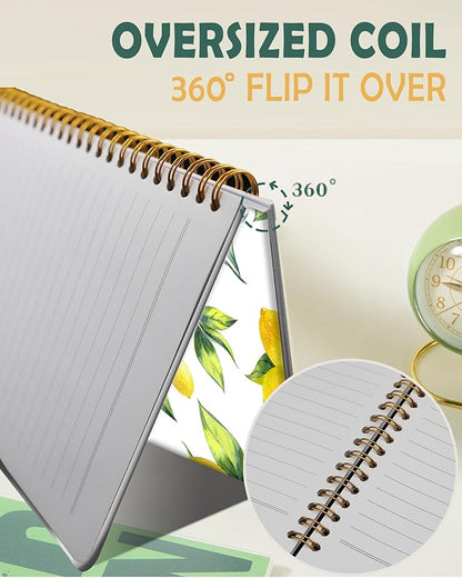 Ruled Spiral Writing Notebook,A5 Hardcover Lined College Journal for Women,Strong Twin-Wire Binding with Premium Paper,8.4" X 6",Perfect for School,Office,Home(Cute Lemon)
