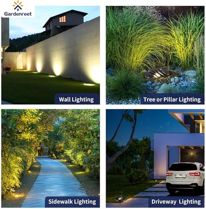 Gardenreet Brass In Ground Lights Kit(6 Pack) with 150W Low Voltage Transformer & MR16 Bulb & 100Feet Wire & Connectors, 12V LED Well Lighting for Outdoor Yard Garden Paver Path(Grated Top)
