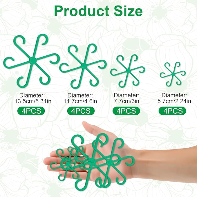 16 Pack Adjustable Indoor Plant Support Stakes, Reusable Plastic Stem Holders & Trellis for Monstera, Pothos, Vines Vertical Growth Air Circulation Stable Stem Support (Green)