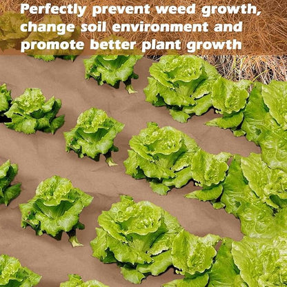 4 x 50 Ft Biodegradable Paper Weed Barrier Heavy Duty Biodegradable Landscape Fabric Garden Bed Grass Garden Paper Weed Control Barrier Weed Paper for Landscaping