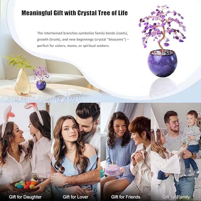 Runyangshi Amethyst Crystal Tree of Life - 8" Large Natural Chakra Healing Crystal Tree, Bringing Money, Good Luck, Positive Energy for Home Decor, Feng Shui Gifts, Office Desk Ornament