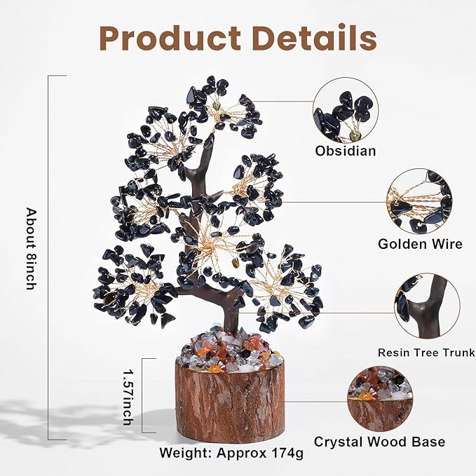 DUQGUHO Obsidian Tree Crystal Tree for Positive Energy Healing Crystal Tree of Life Black Obsidian Crystal Tree Decor Meditation Office Decor