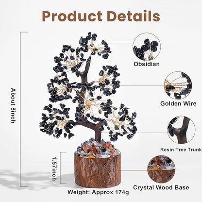 DUQGUHO Obsidian Tree Crystal Tree for Positive Energy Healing Crystal Tree of Life Black Obsidian Crystal Tree Decor Meditation Office Decor