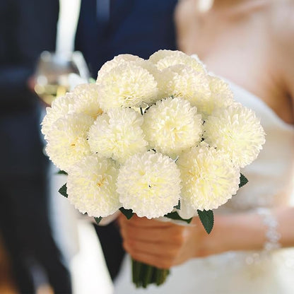 Hananona 24 Pcs Artificial Chrysanthemums Flowers Ball White Flower Bulk, Fake Mums Flowers Silk Plants for Home Decor Indoor Floral Arrangement Table Centerpiece (24, White)