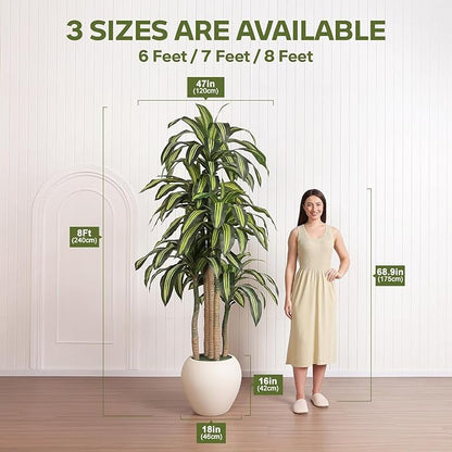 Artificial Dracaena Tree Indoor - 8FT UV Resistant Fake Outdoor Plants with Planter- Tall Faux Tree for Front Porch, Patio, Garden, Wedding, Home, Living Room Decor, VN151
