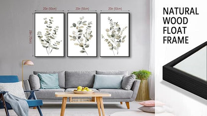 Large Framed Botanical Wall Art - Eucalyptus Leaf Wall Decor 20"x28" Set of 3 Taupe Simple Life Painting Prints Minimalist Farmhouse Plant Canvas Pictures for Living Room Bedroom Office Artwork