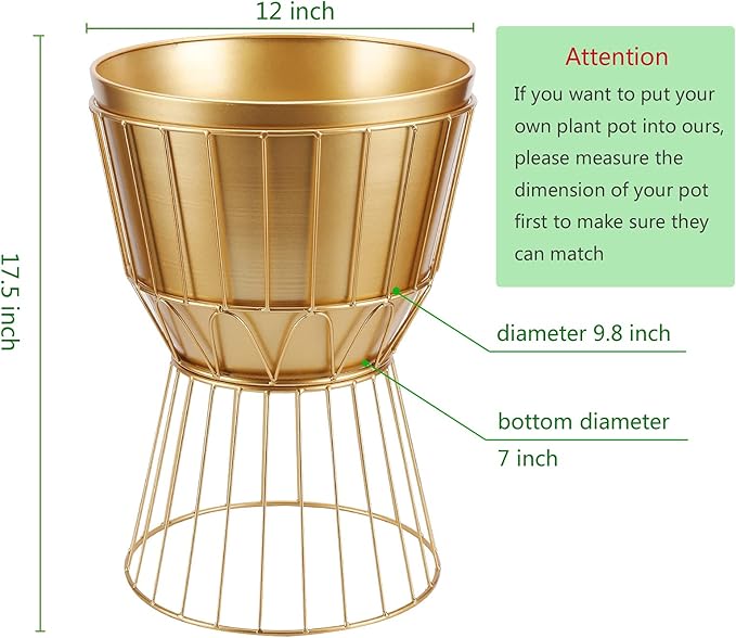 Gold Planter Stand with Pot 12" - Decorative Metal Plant Holder Stand Indoor, Gold Plant Stand Modern Flower Potted Rack for Corner Display, Living Room, Office, Modern Home Decor - 17.5" Tall