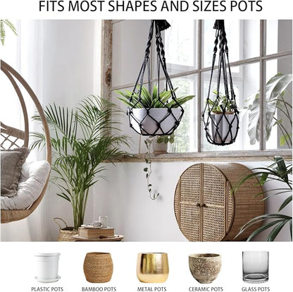 Artilady Black Plant Hanger Macrame Hanging Planter for Indoor Boho Plants Holder with Hooks Hanging Plant Basket Outdoor Window Wall Plants Home Decor