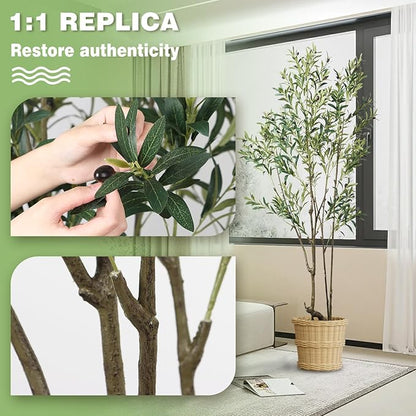 6.89ft Artificial Olive Tree, Faux Olive Tree with Lifelike Fruits, 82.68 Fake Olive Tree with Sturdy Plastic Pot, Artificial Plants for Office Home Living Room Indoor Outdoor Decor