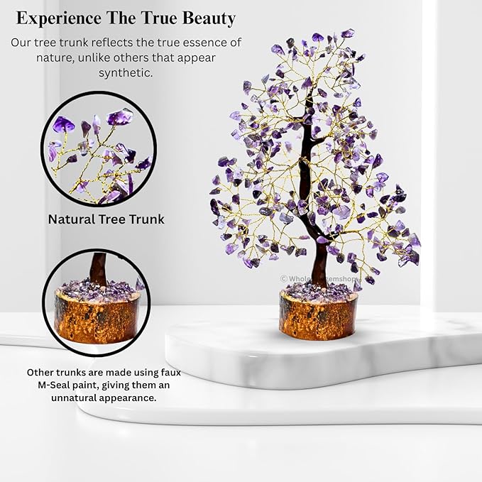 Amethyst Crystal Tree with Golden Wire – Handcrafted Gemstone Bonsai for Positive Energy, Healing & Elegant Home Decor