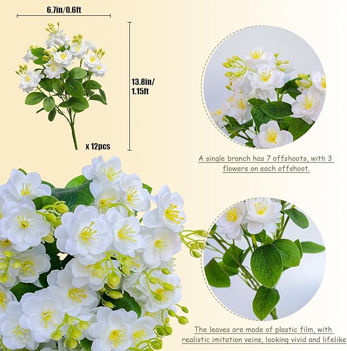 alyptus Artificial Flowers for Outdoors,12 Bundles UV Resistant Spring Fake Flowers for Porch, Patio & Home Decor – Realistic Outdoor Faux Plants with Lasting Color - White