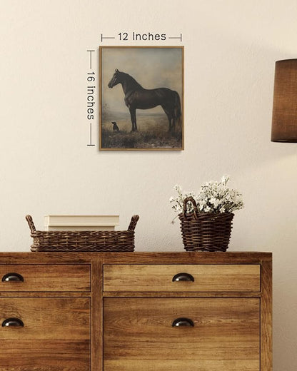 ZZLWBKGL Vintage Horse Framed Wall Art Farmhouse Animal Canvas Wall Art Horse Dog Pictures Wall Decor Rustic Art Prints for Living Room Bedroom Study