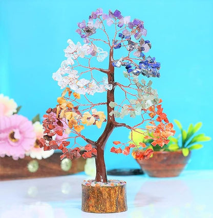 Crocon Chakra Tree of Life Gemstone for Positive Energy Seven Chakra Crystal Tree Healing Stones Feng Shui Money Bonsai Attract Good Luck Home Decoration Ornament Spiritual Gift