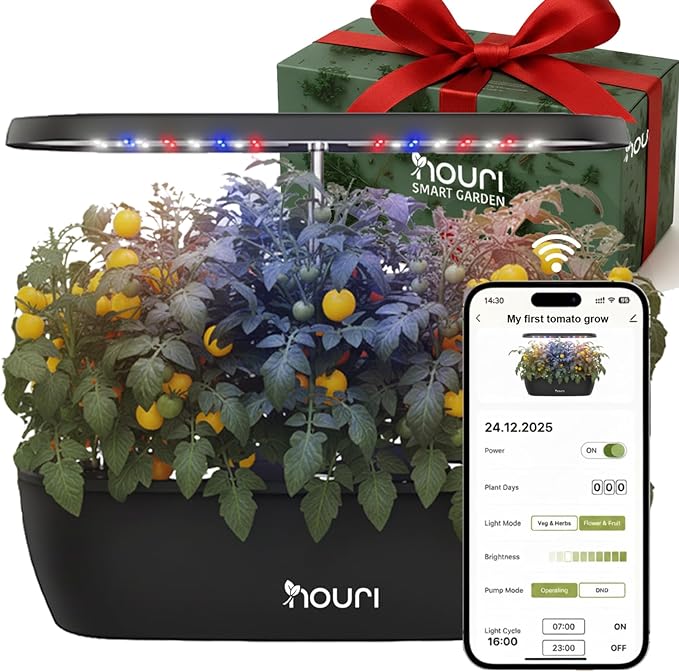 Nouri 12 pod APP Smart Garden for Home Cooks | Heirloom Tomato | Hydroponics Growing System | LED Grow Lights | Indoor Herb Garden Kit | Herb Growing Kit Indoors for Plant Lovers, Gardeners, Kitchen