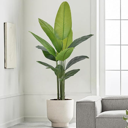 Artificial Bird of Paradise Plant 6Ft, Floor Silk Banana Leaf Plant with 13 Leaves, Faux Palm Tree with Plastic Pot for Indoor House Home Office Garden Modern Decoration