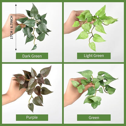 4PCS Fake Greenery Plants Artificial Scindapsus Aureus Faux Pothos for Home Garden Outdoor Indoor Decoration