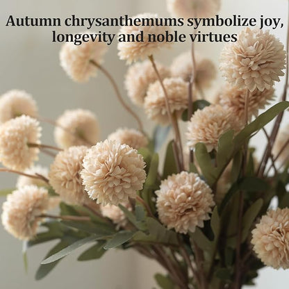 Ceramic Flower Vase Set of 3, Fake Flowers in Vase for Centerpieces with 8 Artificial Autumn Chrysanthemums Artificial Decorative Swags