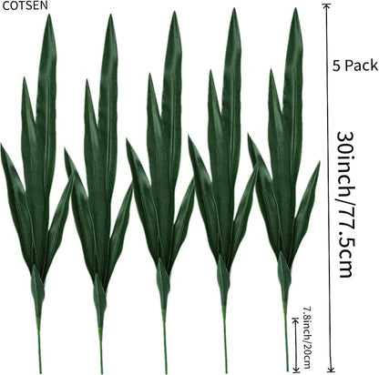 5 Pack Artificial Snake Plants Faux Agave Plant Fake Sansevieria Unpotted 30 inch Artificial Plants Suitable for Garden Home Office Indoor Outdoor Decoration (Green)