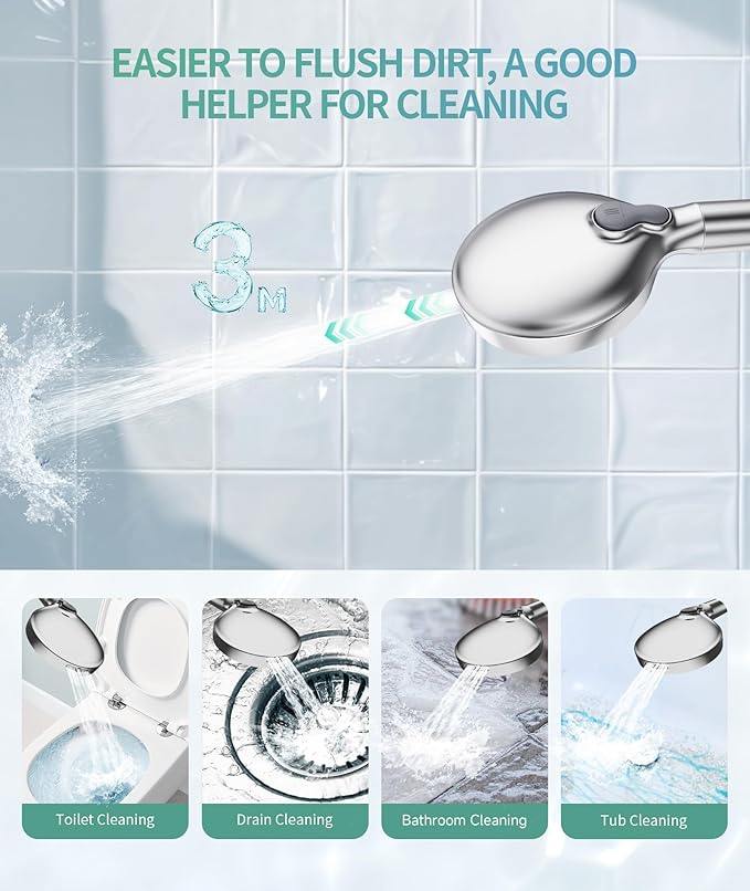 SR SUN RISE Filtered Shower Head with Handheld High Pressure 9 Spray Mode Showerhead Detachable Shower Head Water Softener Filters Beads for Hard Water Remove Chlorine 4 Filters Chrome