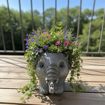 Elephant Planter Pot for Succulents, 6.7inch Resin Flower Pot with Drain Hole, Cute Animal Decor, Unique Gift for Christmas, Birthday, Mom, Housewarming (Grey)