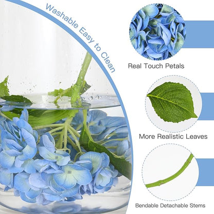 4Pcs Hydrangea Artificial Flowers, 22.44" Real Touch Latex Faux Hydrangea with Long Stems & Leaves for Home Office Decor or Wedding, Party, Centerpieces, Floral Arrangements (Blue)
