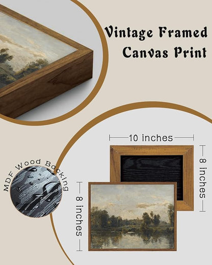 ZZLWBKGL Vintage Landscape Framed Wall Art Natural River Canvas Wall Art Rustic Farmhouse Pictures Wall Decor Country Scenery Art Prints for Living Room Study Bedroom