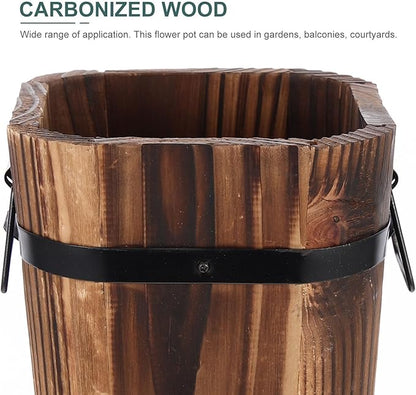 Tofficu Vintage Planter Large Decorative Flower Pot 23 Inch Rustic Brown Plant Pot for Indoor and Outdoor Use Retro Style Wooden Barrel Planter for Garden and Patio