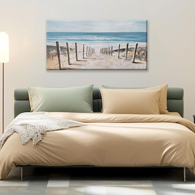 KUPTEU Coastal Blue Abstract Canvas Wall Art, 20L" x 40W", Living Room, Bedroom, Kitchen