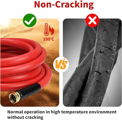 Garden Hose 200 ft x 5/8” Hot/Cold Heavy Duty Water Hose,-50°F to 190°F,Burst 600Psi Flexible Upgraded Rubber Hoses,3/4” Solid Fittings for All-weather Outdoor Lawn & Garden