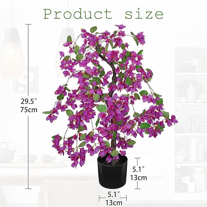 Briful Artificial Bougainvillea Plant in Black Pot 29.5" Tall Faux Silk Bougainvillea Floral Tree Tropical Fake Bougainvillea Tree for Home Office Room Garden Balcony Décor(Purple)