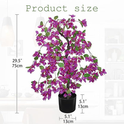 Briful Artificial Bougainvillea Plant in Black Pot 29.5" Tall Faux Silk Bougainvillea Floral Tree Tropical Fake Bougainvillea Tree for Home Office Room Garden Balcony Décor(Purple)
