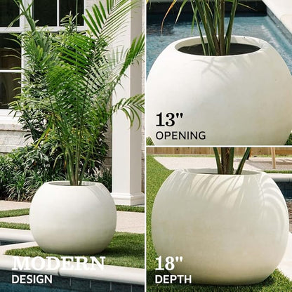 TITAN GREAT OUTDOORS Ash & Ember 24" Round Sphere Satin Ivory Planter, 46 Gallon Lightweight Fiberstone Composite with Weather-Resistant Finish, Modern Planter Pot for Indoor and Outdoor Plants