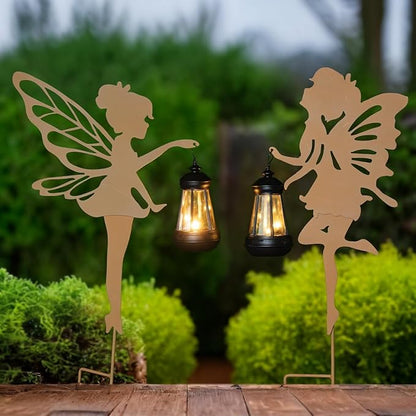 Solar Fairy Garden Decor Lights, 2 Packs, Metal Hanging Lanterns with Warm Solar Glow – Exquisite Gifts for Women, Mom, Friends(Rust-Colored Fairy Hanging Lantern)