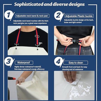 Thick Rubber Apron,Professional Waterproof Chemical Oil Resistant Aprons for Dishwashing,Dog Grooming,Butcher(White,1pack)
