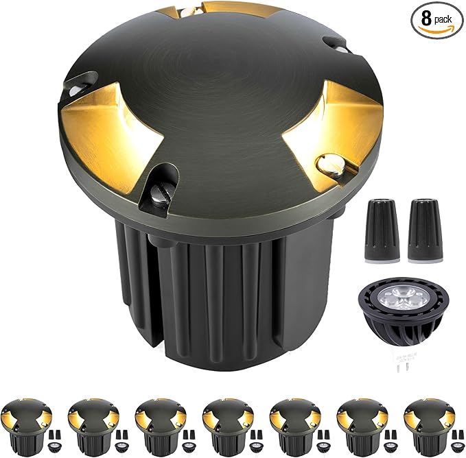 Gardenreet Low Voltage Landscape Well Lighting - Brass In-Ground Replaceable Bulb Hardwired Ip65 Light, LED 12V Fixture, Antique Bronze for Patio Floor Path with 5000K Daylight White MR16 Bulb