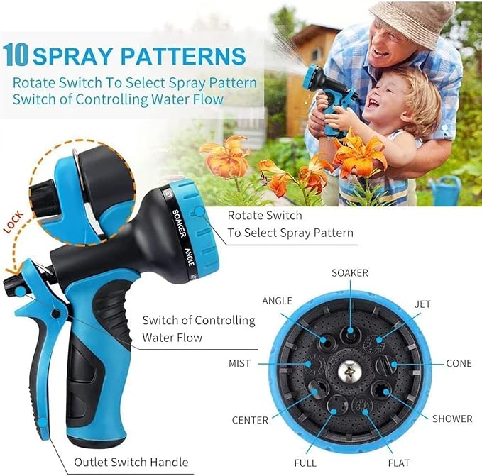200 ft Expandable Garden Hose - 2025 Upgrated Flexible Water Hoses with 10 Spray Nozzle -Car Wash Hose with 3/4" Solid Brass Connector - Flexible Expanding Hose with 10 Pattern Spray Nozzles